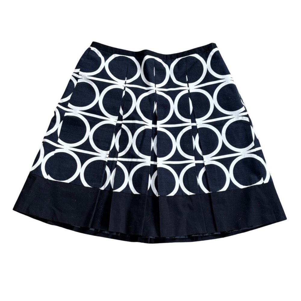 Ann Taylor Skirt 4P Navy White Geometric Pleated Cotton Mod Preppy